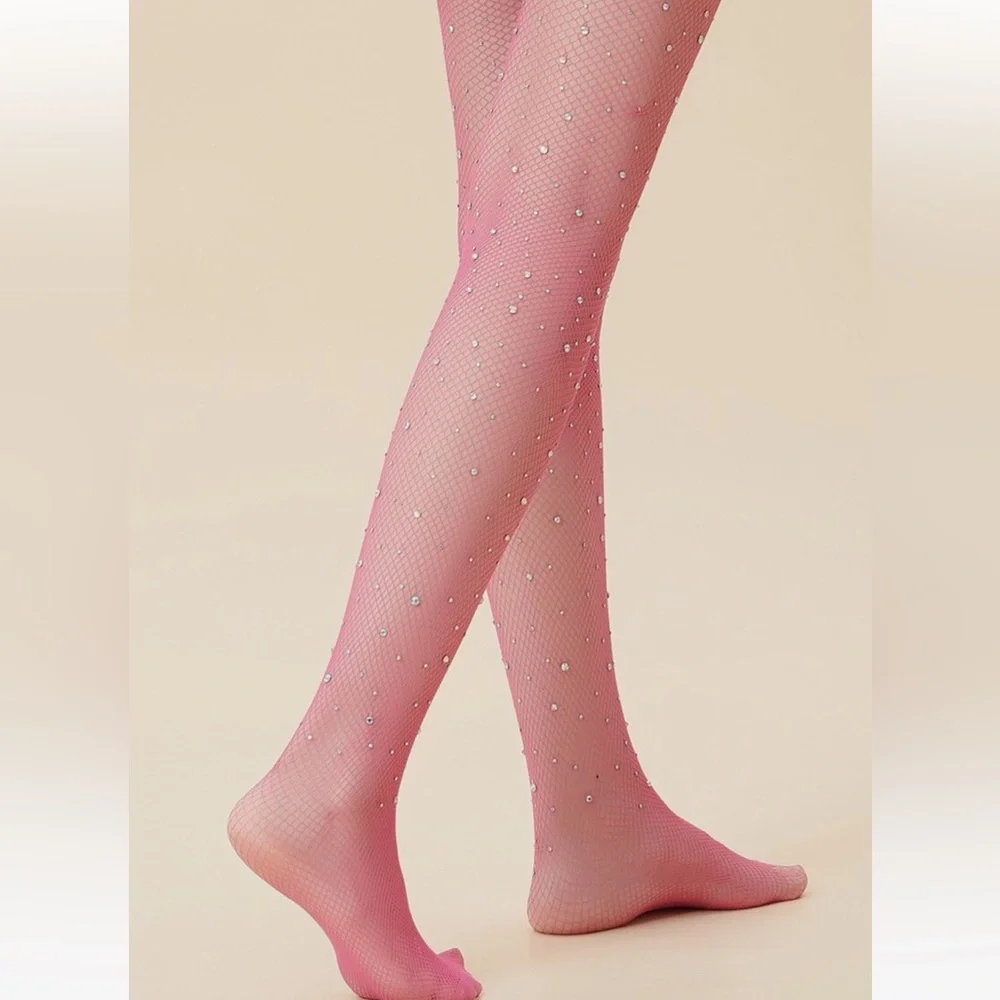 Sparkling Rhinestone Gem Fishnet Design Stockings/Tights